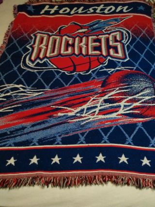 Vintage Houston Rockets Nba Fleece Blanket By The Northwest Company Rare Texas