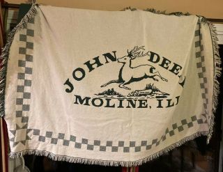 Vtg John Deere Tractors Woven Throw Blanket 66” X 48”