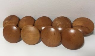 9 Vtg Wood Drawer Knobs Cabinet Pulls Mushroom Dome 1.  5” Medium Toned