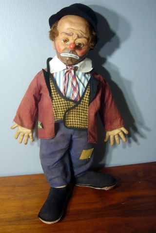 Vintage Antique Emmett Kelly Brown Willie Clown Hobo Doll Baby Barry Toys 22 "