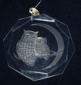 Vintage Owl Christmas Ornament Owls Bird Moon 1977 Amsun Clear Plastic 3.  5 "