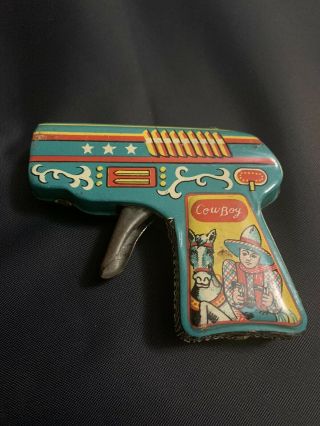 Vintage Cowboy Tin Metal Toy Friction Gun Japan