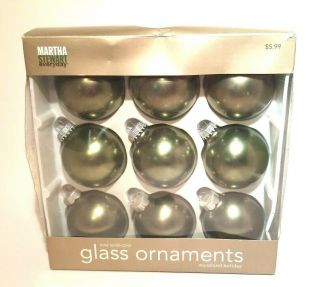 Martha Stewart Woodland Holiday Christmas Ornaments Satin Green Glass Boxed Vtg