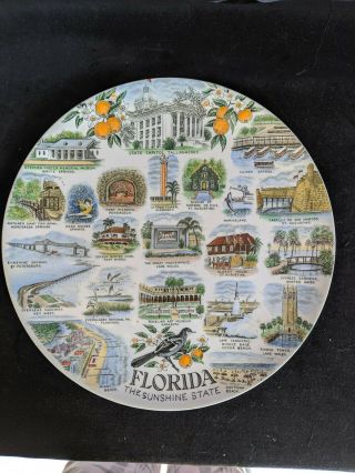 Vintage Multicolor Florida Sunshine State Souvenir Plate - Pre Disney 10 "