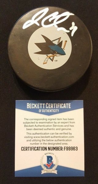 Logan Couture Sharks Signed Puck Bas Beckett 100 Authentic Auto