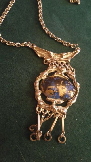 1970s Vintage Silver Necklace With Blue Stone Pendant
