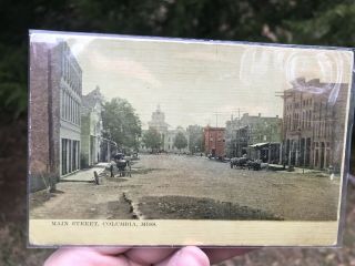 Antique 1913 Main Street - Columbia,  Miss Mississippi Court House Postcard