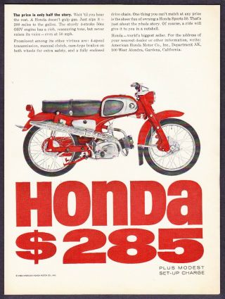 1963 Honda Sports 50 Motorcycle Photo " Never Raises Its Voice " Vintage Print Ad