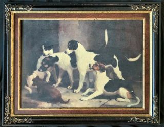 Antique 19th Century Hunting Game Dogs Oil On Canvas Painting Revival