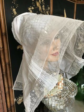 Remarkable Handmade Pre 1900 French Antique Ladies Bonnet - Hand Embroidered