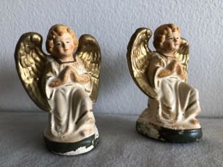 2 Vintage German Paper Mache Nativity Figures Figurines - Angels 3.  5 " Germany