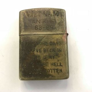 Vintage Brass Zippo Vietnam War Era An Khe 1968 1969 Arvn Viet - Nam Lighter