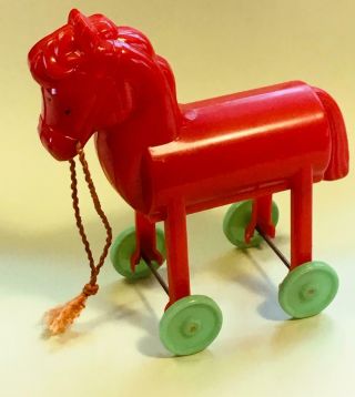 Vintage 1950s Plastic Horse On Wheels,  Candy Container,  Old Store Stock,