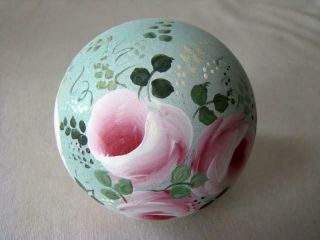 Vintage Large Hand Painted Pink Roses Christmas Mercury Glass Ornament,  Signed