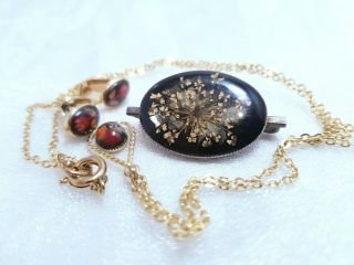 Vintage Bundle Real Pressed Dried Flowers Set In Resin And Millefiori Necklace.