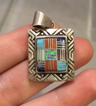 Vintage Zuni Native American Sterling Silver With 5 Inlay Stones Pendant