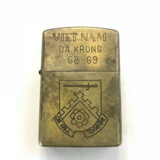 Vintage Brass Zippo Vietnam War Era Da Krong 1968 1969 Arvn Viet - Nam Lighter