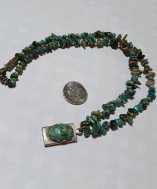 Vintage Natural Kingman Turquoise Beads Silver Tone Pendant Necklace 18 "