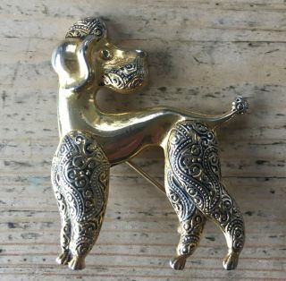 Vintage French Poodle Dog Pin Brooch Gold Tone With Textured Detail