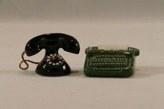 Vintage Arcadia Miniature Telephone & Typewriter Salt & Pepper Shakers - Cute