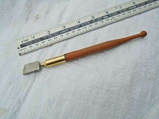 Vintage Maple & Brass Diamond Tipped Glass Cutter In Old Tool