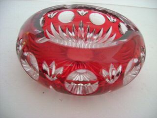 Ruby Red And Clear Glass Ashtray