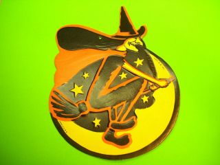Vintage Halloween Diecut Witch On Broom - H.  E.  Luhrs Co.