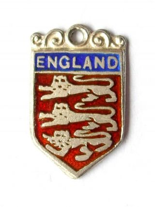 England Three Lions Vintage Silver Enamel Shield Travel Souvenir Bracelet Charm