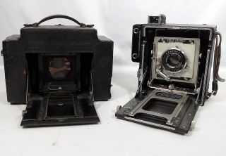 2 Antique Folmer Schwing Kodak Graflex Cameras Speed Graphic w/Case Glass Plates 2