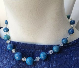 Vintage Lapis Lazuli & Crystal Glass Bead Hand Knotted Necklace For Repair 2