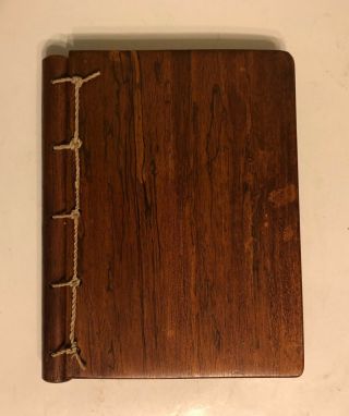 Vintage Handmade Wood Cover Notebook W/ Old Time Paper Pages Ooak 8 " X 6.  5 "