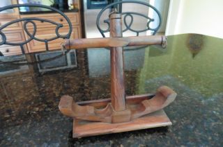 Spain Pipe Holder Stand Vintage Wooden Anchor Ship Captain Hold 4 Pipes Nautical
