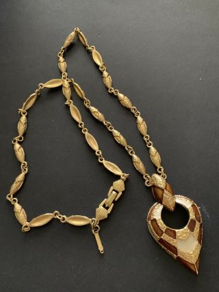 D Orlan Vintage Enamel Large Pendant Necklace,  Bronze Gold Plated Enamel Pendant