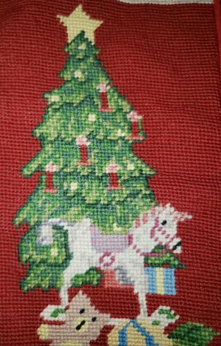 Vtg Wool Decorated Christmas Tree Needlepoint Embroidered Christmas Stocking 16 
