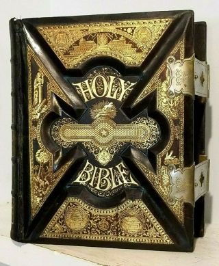 Antique 1890 Family Parallel Holy Bible Apocrypha Restored With Clasp F13