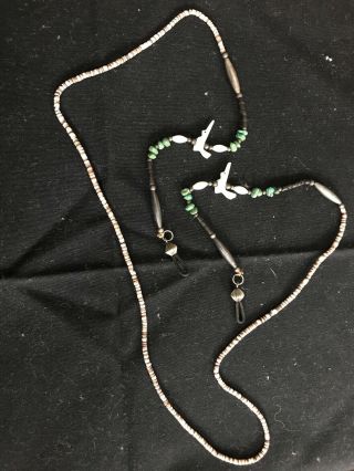 Vintage Fetish Eyeglass Necklace Holder W Silver Beads - Turquoise - Birds - Heishi
