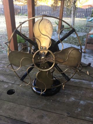 Antique Westinghouse 60677 Brass Blades & Cage Tank Fan - Runs On All 3 Speeds