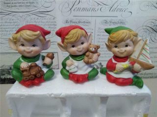 Vintage Homco Porcelain Christmas Elves Santa 