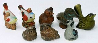 Vintage Group Of 8 Small Ceramic Porcelain Birds,  Quail Owls Duck Wren Vguc