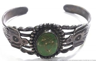 Antique Old Pawn 1890s Native American Indian Coin Silver Turquoise Bracelet