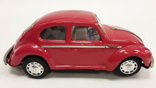 Vintage Taiyo Japan Battery Operated Red Volkswagen Beetle Tin Toy Car -