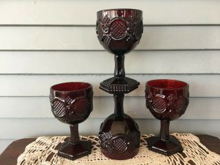 Set Of 4 Vintage Avon 1876 Cape Cod Ruby Red Glass Water Goblets 6 " Tall