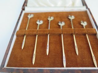 Solid Silver Gold Gilding Cock Cocktail Sticks - Stunning.  Rare Find.