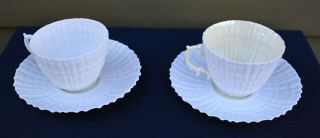 Vintage Antique Belleek Limpet Tea Coffee Cup And Saucer Set Of 2 Black Mark