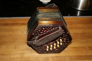 English Concertina 20 Button Fine With The Case Antique