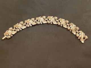 Vintage Crown Trifari Silver Tone Oak Leaf Acorn Link Bracelet