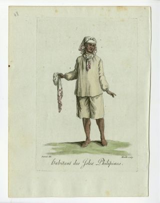 2 Antique Prints - Woman - Resident - Island Philippines - Costume - Grasset - Mixelle - 1784