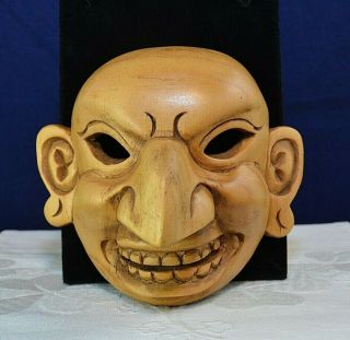 Vintage Small Hand Carved Wood Face Mask Wooden Wall Sculpture Folk Art Big Nose
