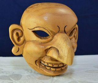 Vintage Small Hand Carved Wood Face Mask Wooden Wall Sculpture Folk Art Big Nose 2