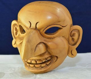 Vintage Small Hand Carved Wood Face Mask Wooden Wall Sculpture Folk Art Big Nose 3